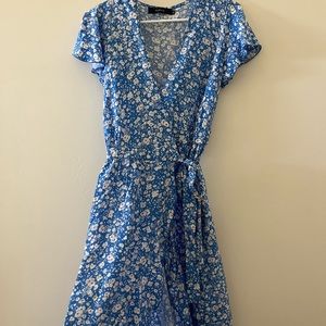 Blue floral wrap dress